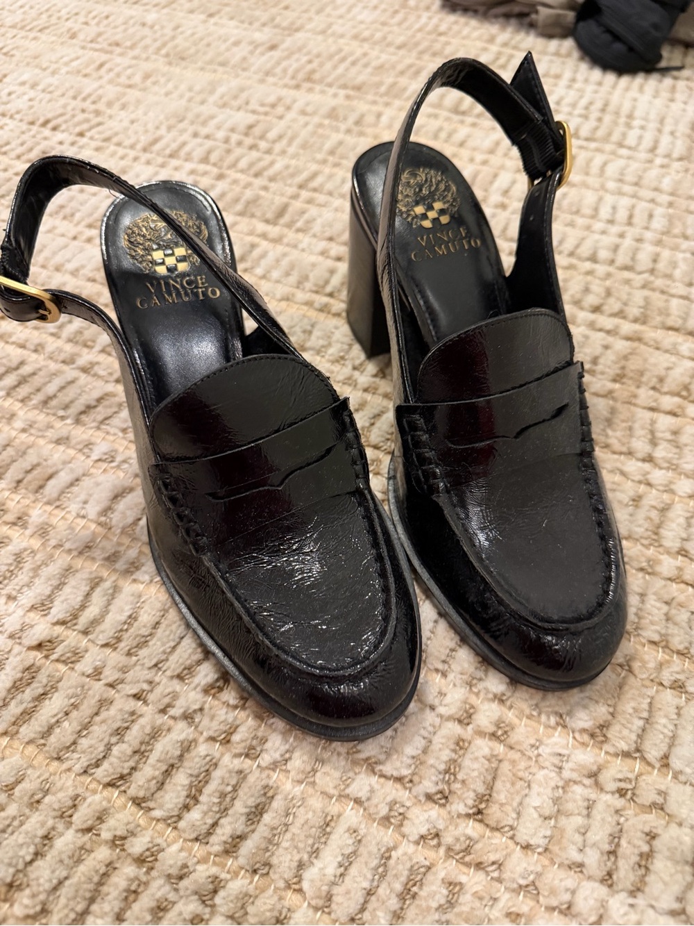 Vince Camuto Black Patent Leather Slingback Clog Heels